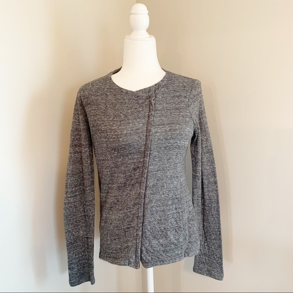 Eileen Fisher Women's Asymmetric Full Zip Moto Knit Sweater Jacket Gray XS